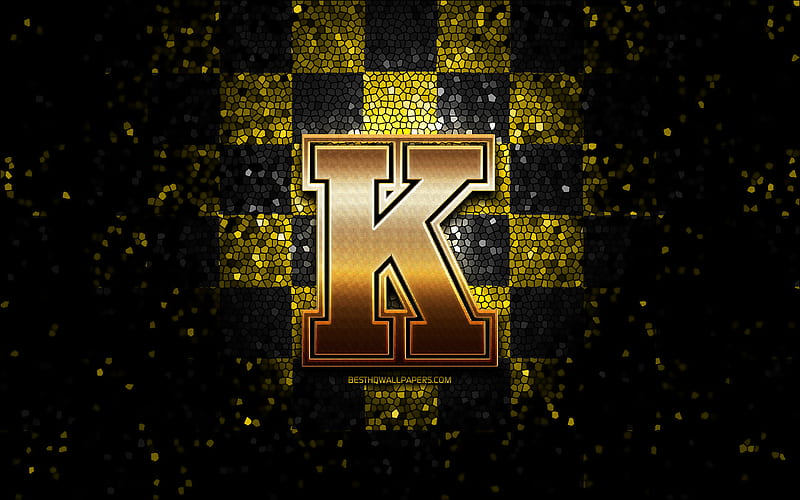 Kingston Frontenacs, glitter logo, OHL, yellow black checkered background, hockey, canadian hockey team, Kingston Frontenacs logo, mosaic art, Canada, HD wallpaper
