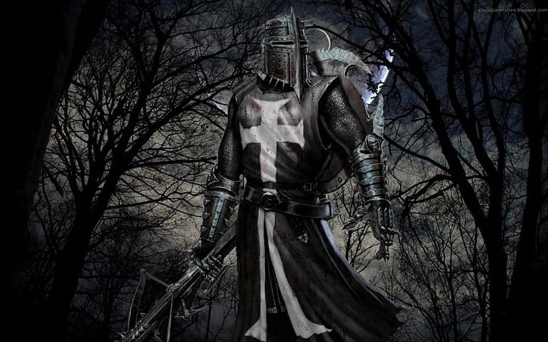 The Crusader, helmet, dark, crossbow, cross, knight, armour, HD wallpaper