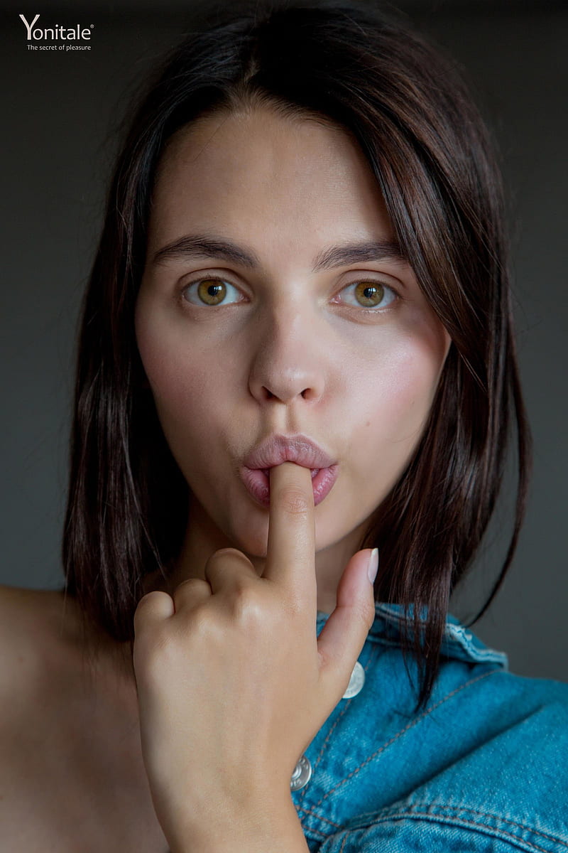 women, model, Lilit A, Yonitale, face, closeup, finger in mouth, looking at viewer, brunette, portrait, portrait display, vertical, women indoors, green eyes, Natasha Udovenko, HD phone wallpaper