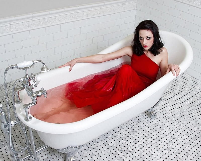 Elizabeth Bathory, beauty, red, bath, model, HD wallpaper