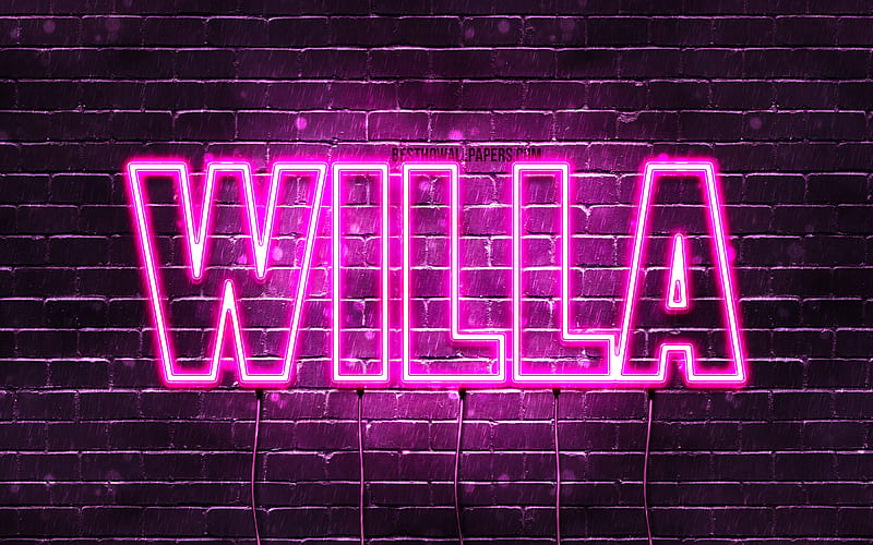 Willa with names, female names, Willa name, purple neon lights, horizontal text, with Willa name, HD wallpaper