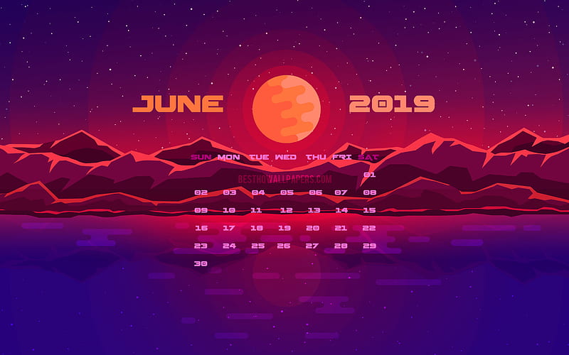 June 2019 Calendar nightscape, 2019 June calendar, moon, creative, June 2019 calendar with moon, Calendar June 2019, June 2019, 2019 calendars, HD wallpaper