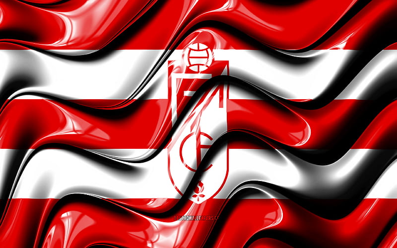 Grenade flag red and white 3D waves, LaLiga, spanish football club, Grenade FC, football, Grenade logo, La Liga, soccer, Grenade CF, HD wallpaper
