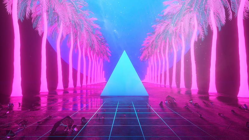 Miami Trees Triangle Neon Artwork , miami, neon, artist, artwork, digital-art, triangle, HD wallpaper