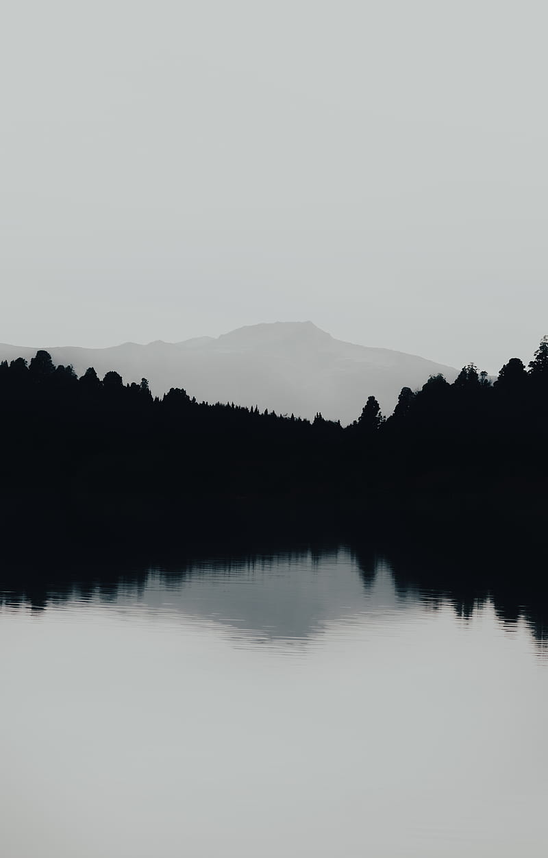 mountain, lake, fog, bw, landscape, HD phone wallpaper