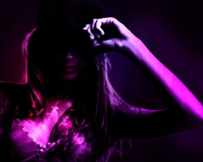 Mysterious woman, hood, purple, woman, dark, HD wallpaper