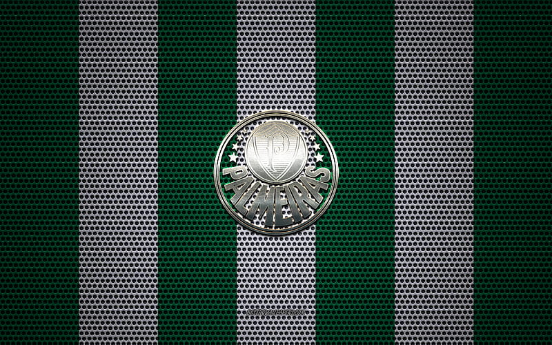 Palmeiras logo, Brazilian football club, metal emblem, green and white metal mesh background, Palmeiras, Serie A, Sao Paulo, Brazil, football, SE Palmeiras, HD wallpaper
