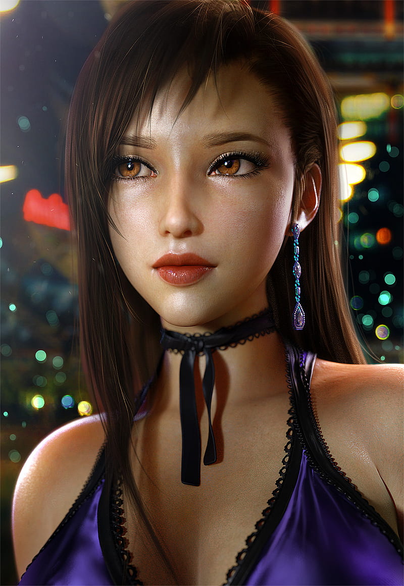 Tifa Lockhart, dress, 3D, render, brunette, Final Fantasy VII, HD phone wallpaper