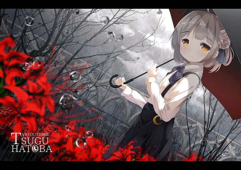 Hatoba Tsugu, red, chinomaron, umbrella, manga, black, spider lily, girl, anime, flower, HD wallpaper