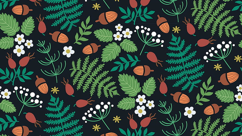 Texture, acorn, green, flower, maria lubimova, paper, leaf, pattern, brown, black, HD wallpaper