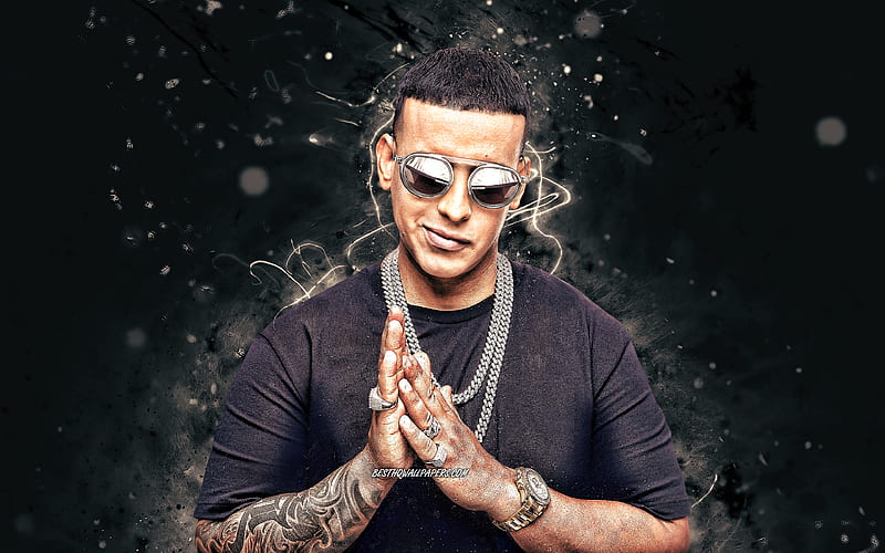 Daddy Yankee 2020, Puerto Rican singer, white neon lights, music stars, creative, Raymon Luis Ayala Rodríguez, superstars, american celebrity, Daddy Yankee, HD wallpaper