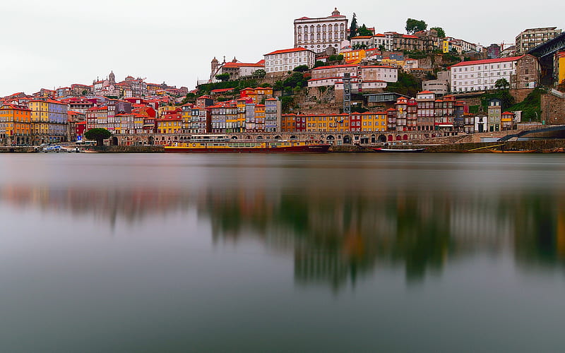 Porto, morning, Atlantic Ocean, bay, Porto cityscape, sunrise, Portugal, HD wallpaper
