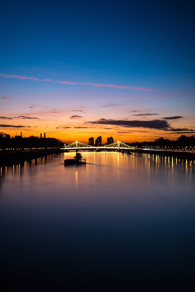 night city, city lights, bridge, river, london, HD phone wallpaper
