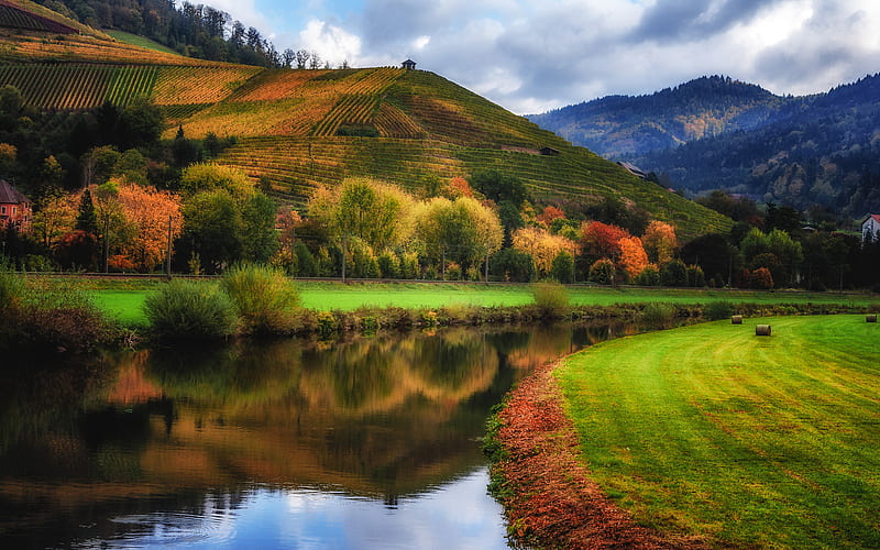 Baden-Wurttemberg, R, beautiful nature, hills, river, autumn, Germany, Europe, HD wallpaper