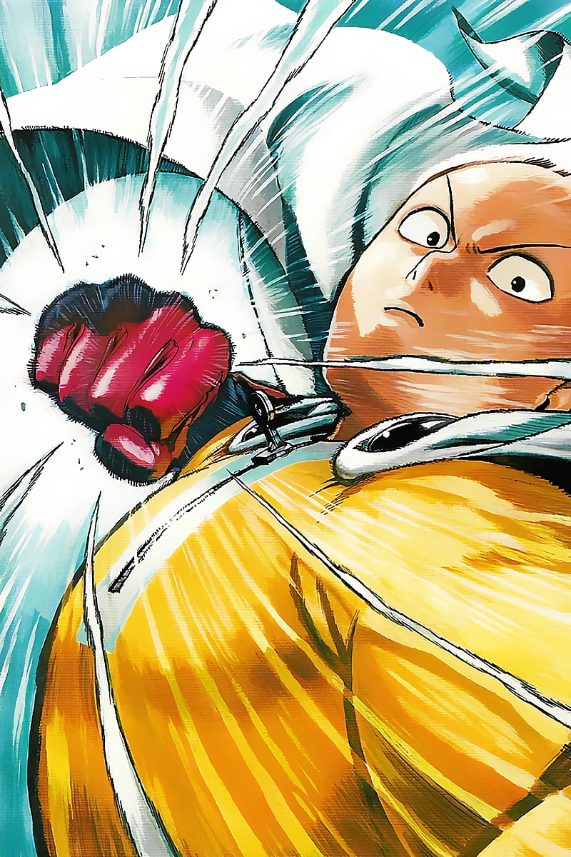 One-Punch Man, Saitama, red gloves, yellow, manga, anime, HD phone wallpaper