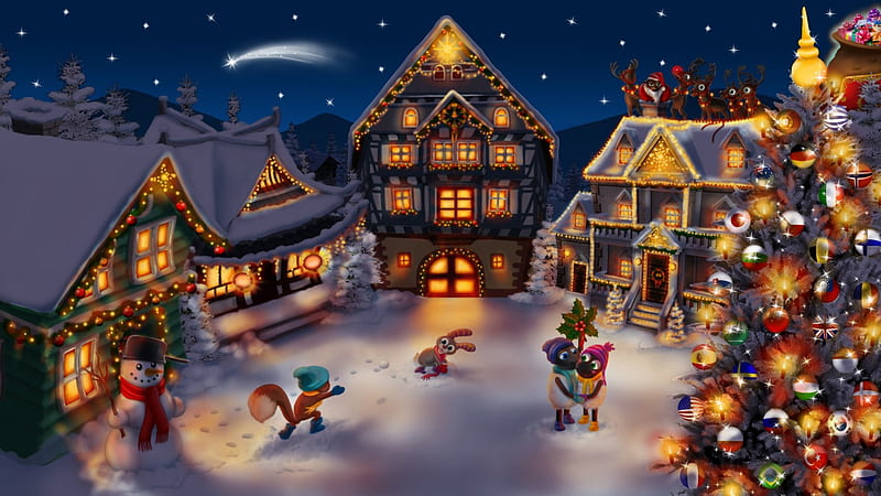 WINTER WONDERLAND WINTER SANTA CHRISTMAS DEER STARS WONDERLAND SKY  NIGHT HD wallpaper  Peakpx