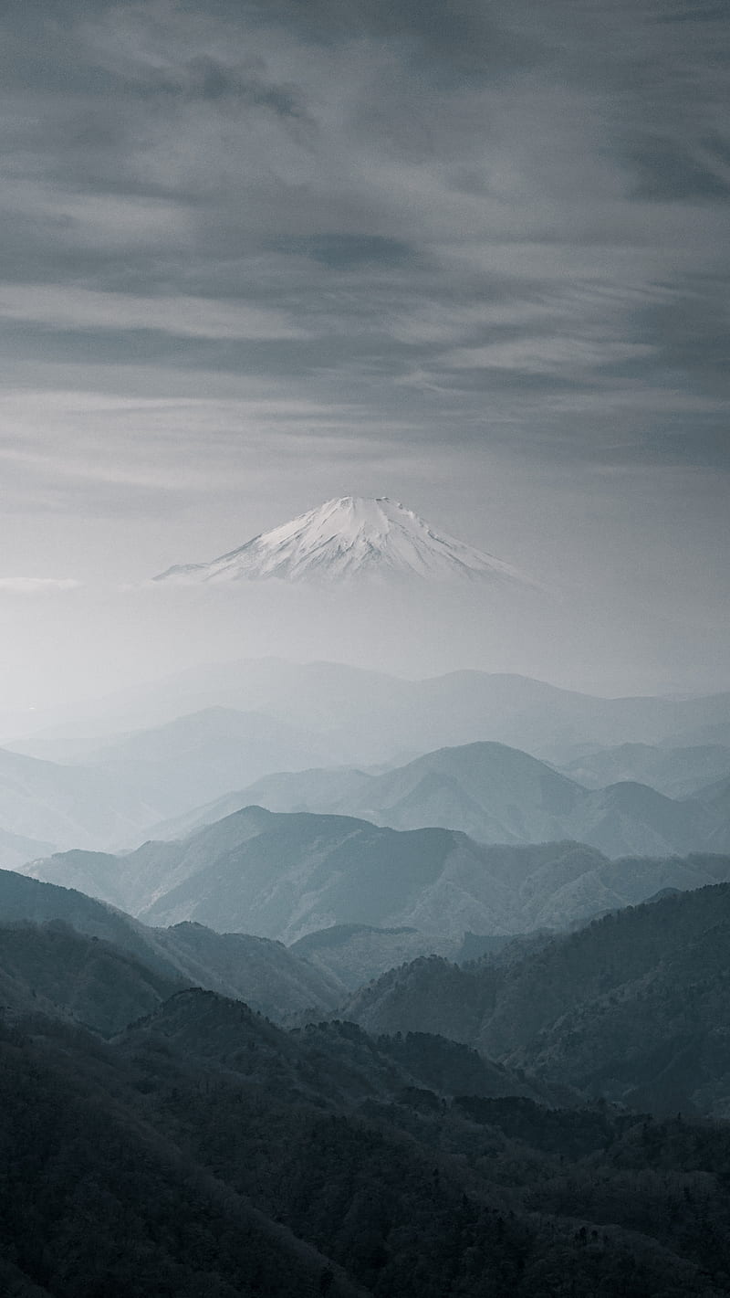 fuji, mountain, mountains, peak, snow, fog, HD phone wallpaper