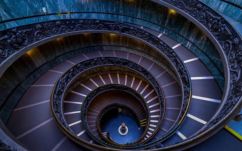 Spiral staircase, Vatican City, Rome, Italy, Vatican Museums, HD wallpaper