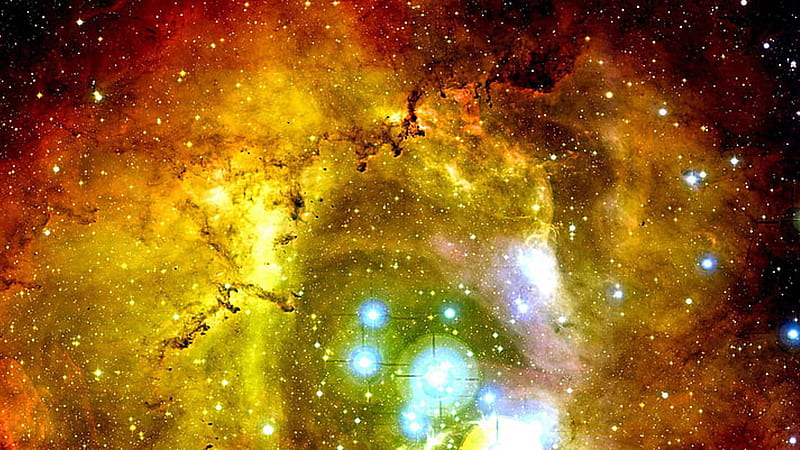 Yellow Black Red Glittering Stars Rosette Nebula Space Galaxy Sky Galaxy, HD wallpaper
