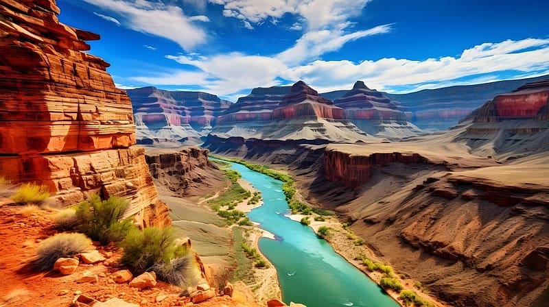 The great Grand Canyon, felhok, grand canyon, termeszet, sziklak, folyo, szines, sivatag, tajkep, magas siksag, egbolt, HD wallpaper