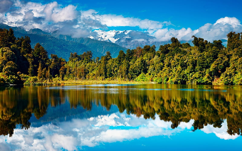 mountain landscape, lake, forest, mountain lake, New Zealand, HD wallpaper