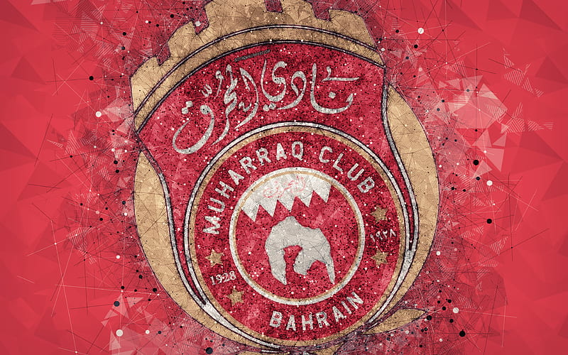Al-Muharraq SC Bahrain football club, geometric art, logo, red ...