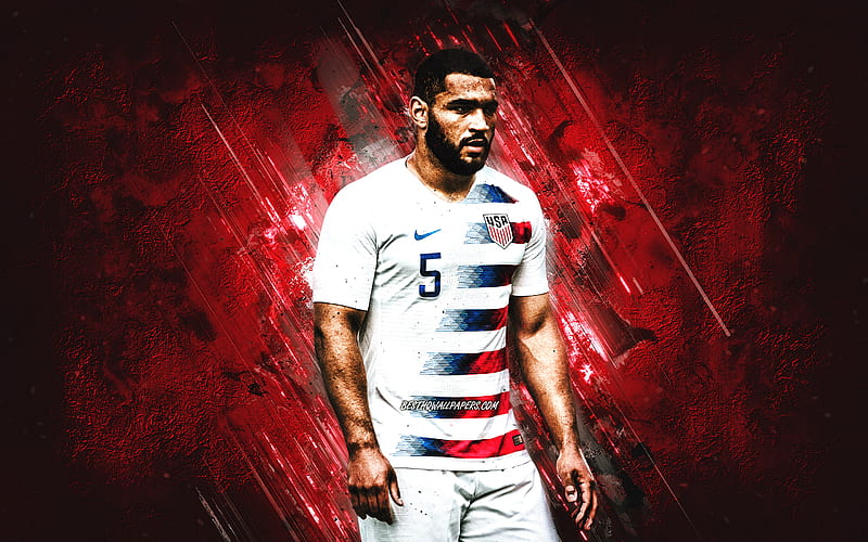 Cameron Carter-Vickers, United States national soccer team, american football player, red stone background, USA, football, HD wallpaper