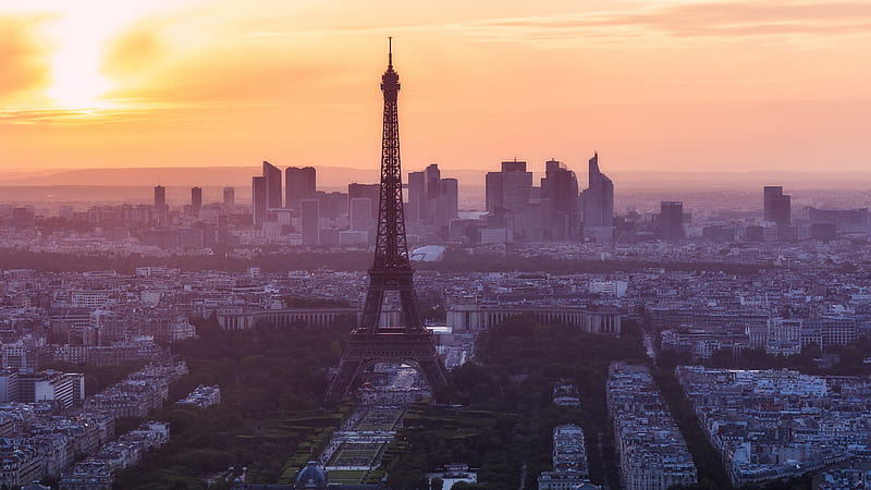 Paris Cityscape And Eiffel Tower With Background Of Sky And Sunrise Travel, HD wallpaper
