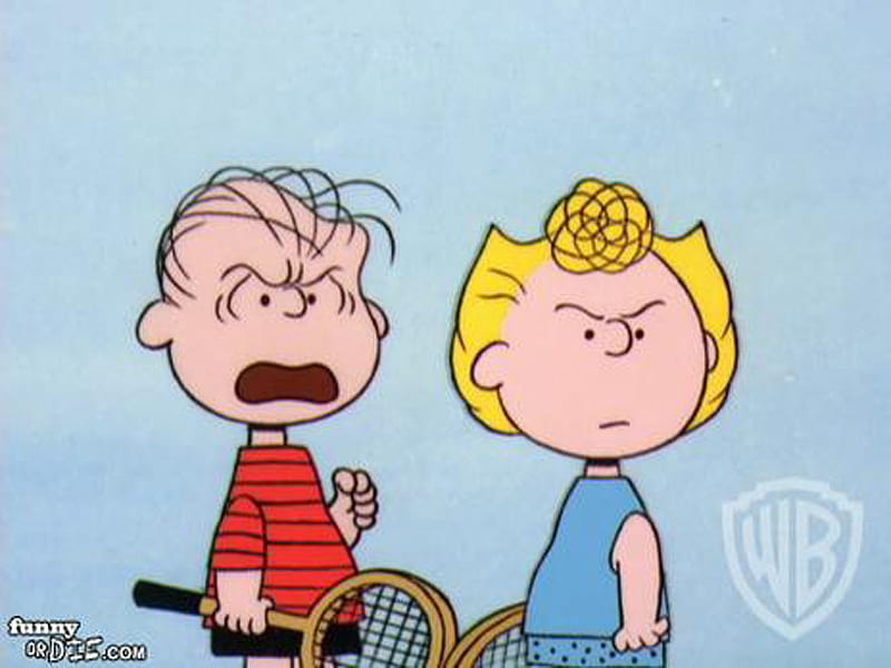 sally and linus arguing with someone while playing tennis, charlie brown, peanuts, HD wallpaper