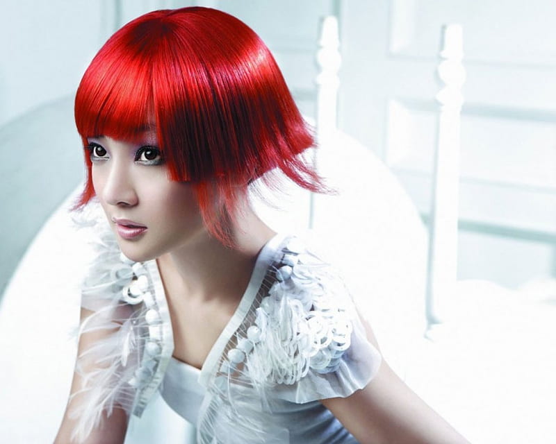 Red hair, girl, model, redhead, Asian, style, HD wallpaper
