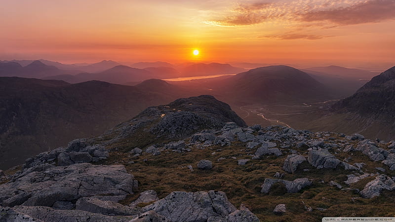 Beautiful Mountain Sunrise, Scotland, nature, mountains, United Kingdom, HD wallpaper
