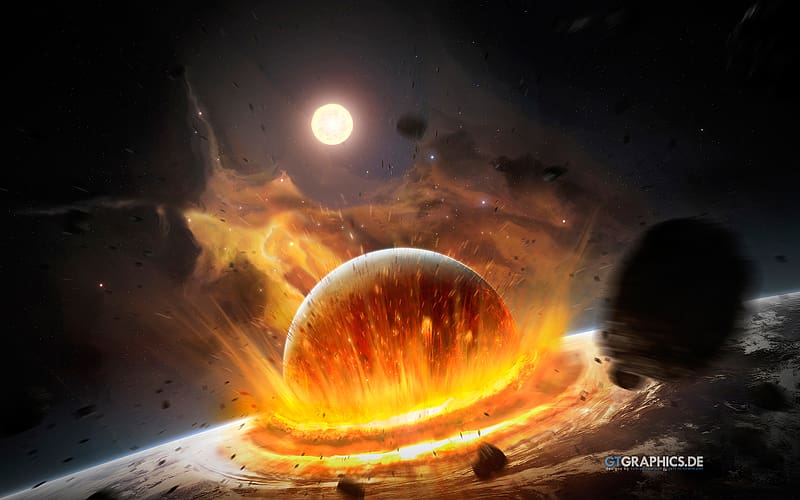 Moon, Planet, Explosion, Sci Fi, Collision, Asteroid, HD wallpaper