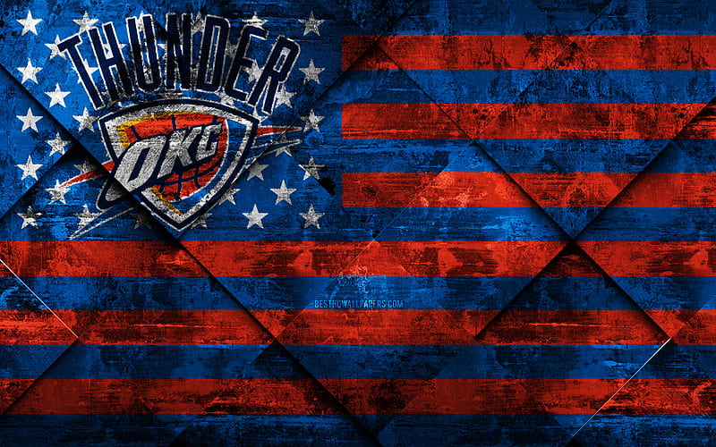 Oklahoma City Thunder American basketball club, grunge art, rhombus grunge texture, American flag, NBA, Oklahoma City, Oklahoma, USA, National Basketball Association, USA flag, basketball, HD wallpaper