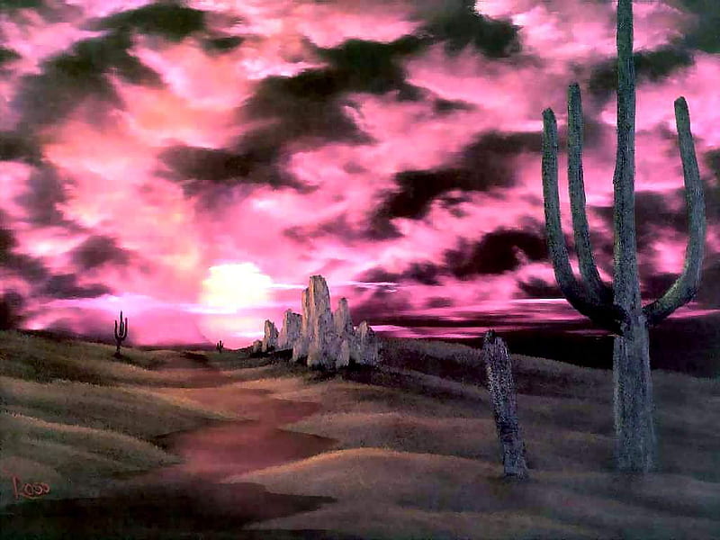 BOB ROSS PAINTING, ros, late, painting, bob, sunset, pink, HD wallpaper
