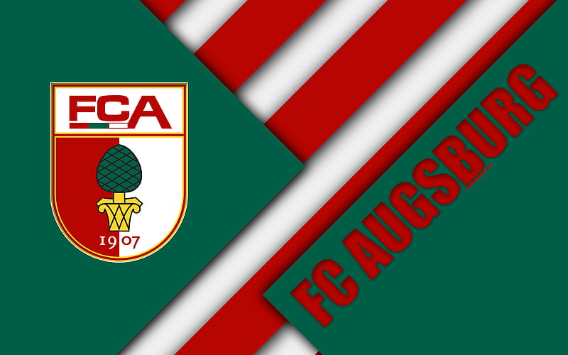FC Augsburg material design, emblem, german football club, Augsburg logo, Bundesliga, green red abstraction, Augsburg, Germany, HD wallpaper
