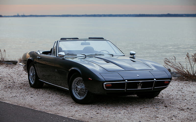 1969, Maserati Ghibli Spyder, black convertible, retro cars, italian cars, Maserati, HD wallpaper