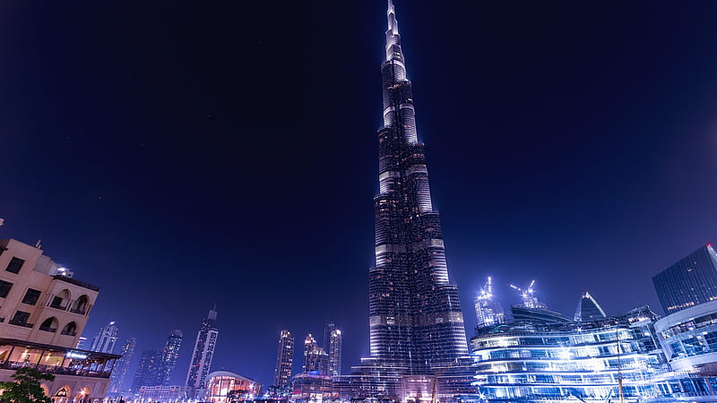 Burj Khalifa, skyscrapers, nightscapes, Dubai, UAE, HD wallpaper