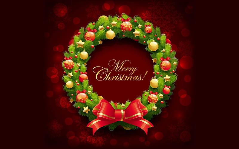 Merry Christmas!, dark red, wreath, Christmas, vector, HD wallpaper