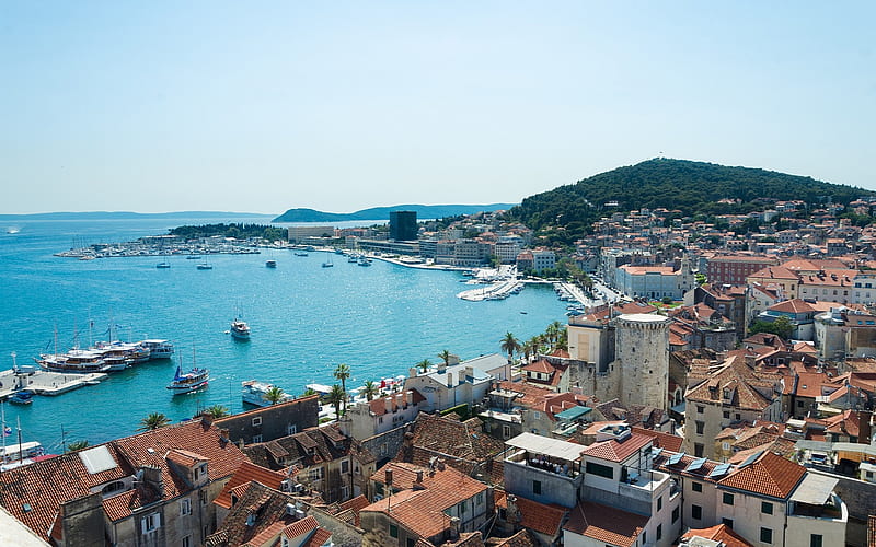 Split, Adriatic sea, coast, resort, beaches, summer, Dalmatia, Croatia, HD wallpaper
