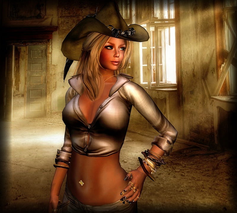 Cowgirl, female, hats, bonito, sexy, women, fantasy, rodeo, anime, cowgirls, people, ...