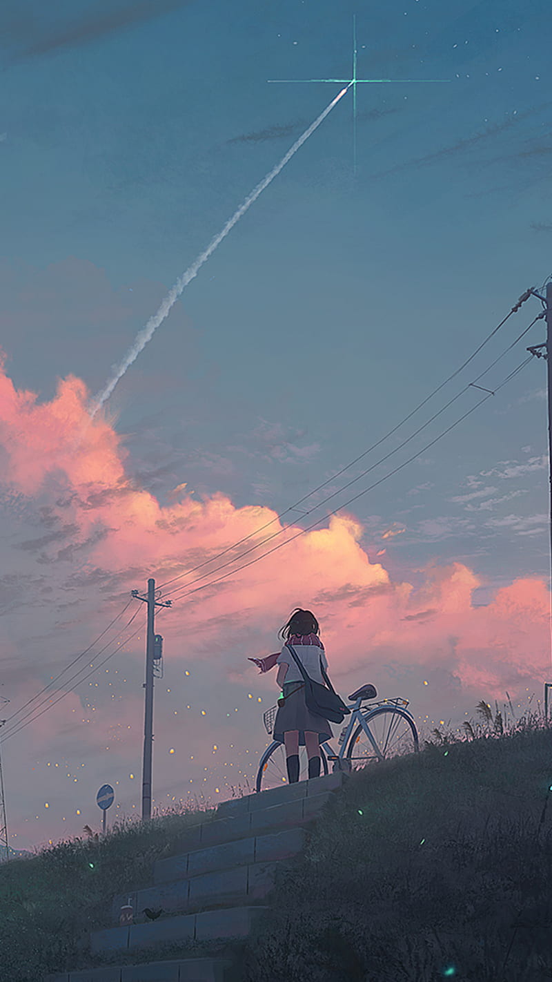This 2, anime, anime , bicycle, bike, fantastic, girl, mountain, world, HD phone wallpaper