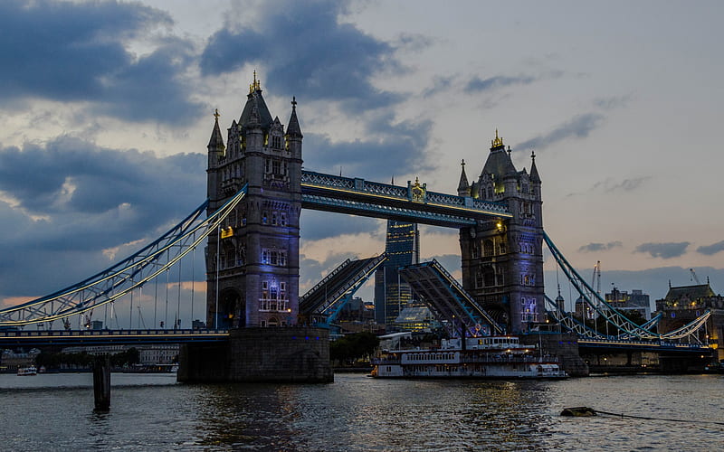 London, Tower Bridge, Thames, evening, landmark, England, UK, HD wallpaper