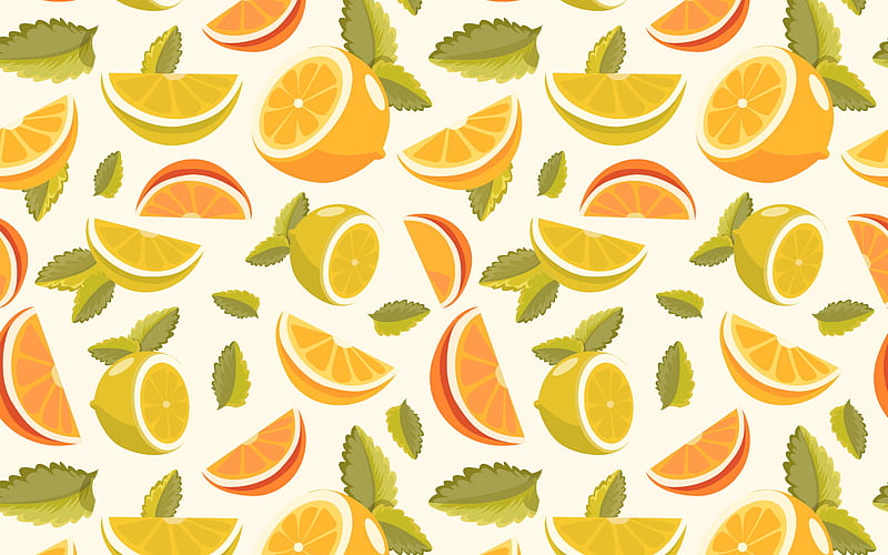 Texture, orange, slice, paper, leaf, lemon, pattern, yellow, fruit, green, HD wallpaper