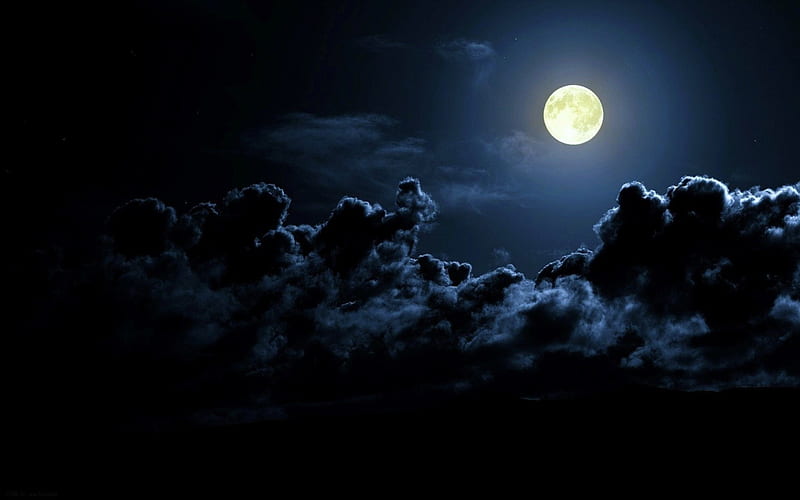 Moon in the night moon, nature, earth, clouds, sky, night, HD wallpaper