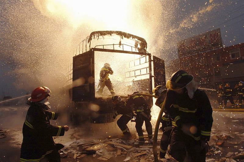 Fireball, explode, fire, firefighter, china, hot, truck, HD wallpaper