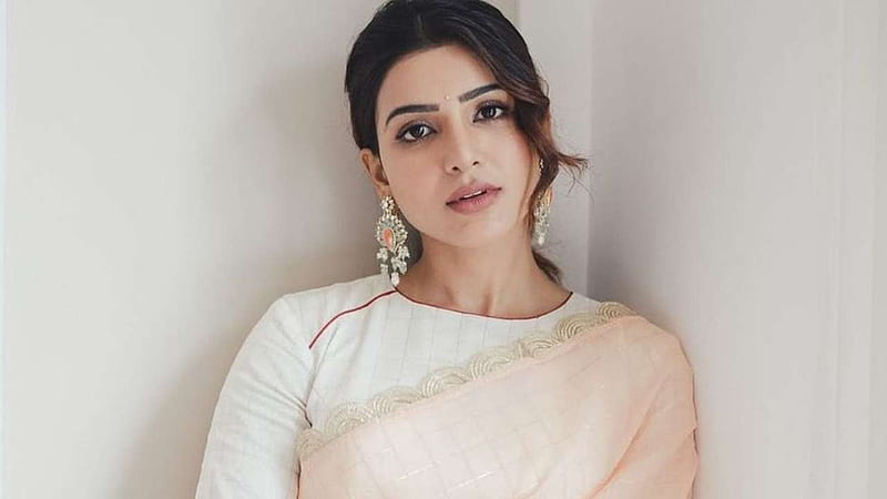 Samantha Is Wearing Pink Saree Standing In White Wall Background Girls, HD wallpaper