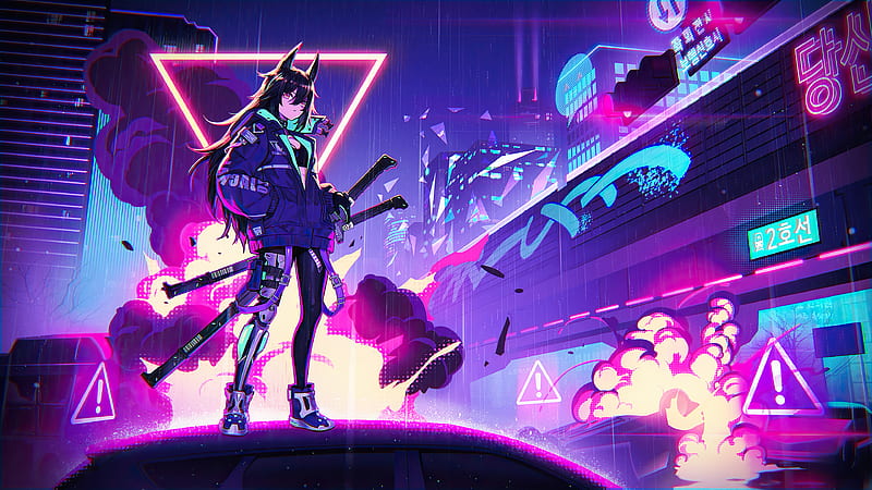 Cyberpunk Katana , anime, girl, sci-fi, HD wallpaper