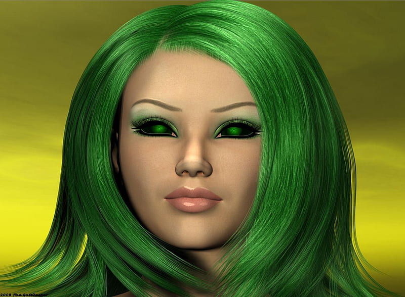 Woman, 3d, eyes, green, HD wallpaper