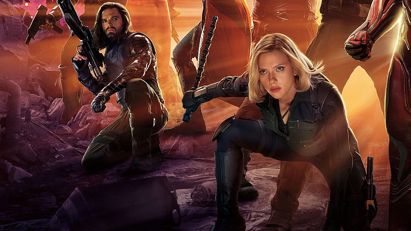 Avengers : Infinity war, poster, movie, winter soldier, Scarlett Johansson, comics, man, black widow, infinity war, actress, Sebastian Stan, avengers, HD wallpaper