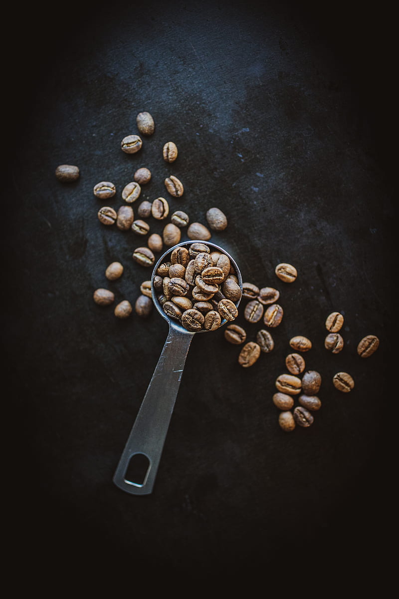 coffee beans, coffee, spoon, HD phone wallpaper